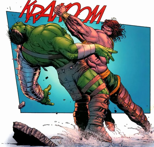 Hercules punches Hulk