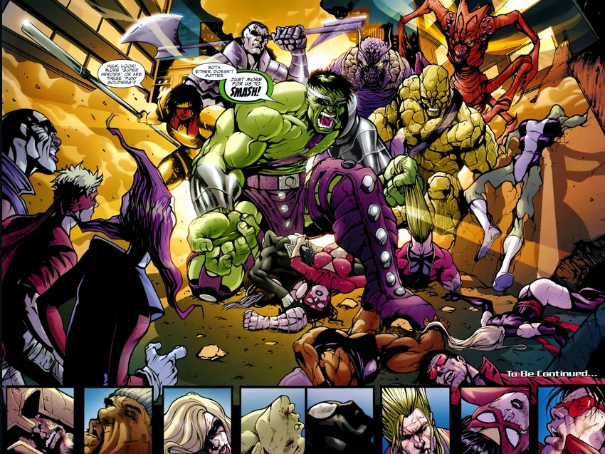 The Initiative trainees face to face with Hulk and his Warbound