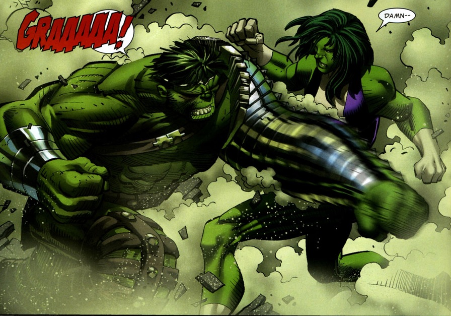 Hulk punches She-Hulk