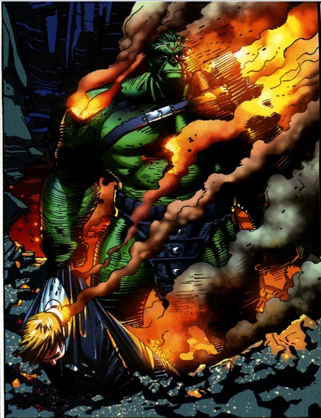 The Hulk takes down the Human Torch