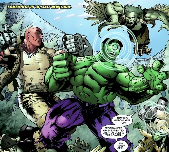 Gamma Corps ganging up on a Hulk robot