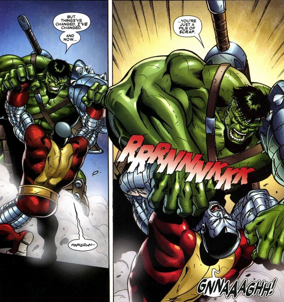 Hulk breaks Colossus' arm
