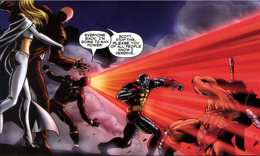 Cyclops hits the Hulk with an optic blast