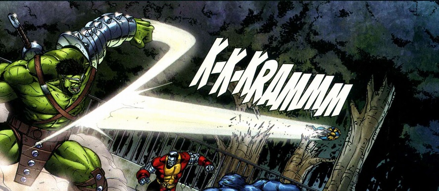 The Hulk swats away Wolverine