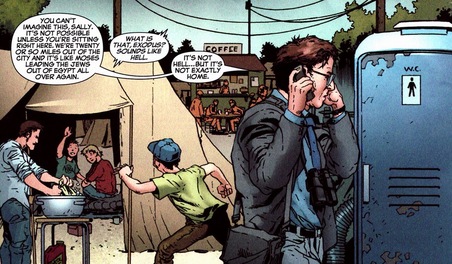 Ben Urich in a tent city