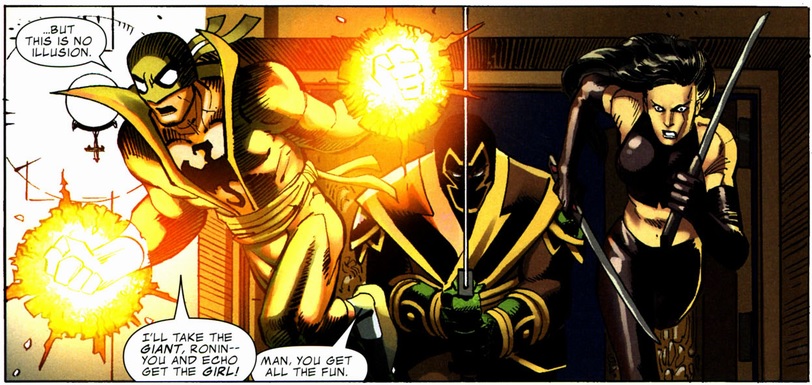 Iron Fist, Ronin, and Echo on the attack