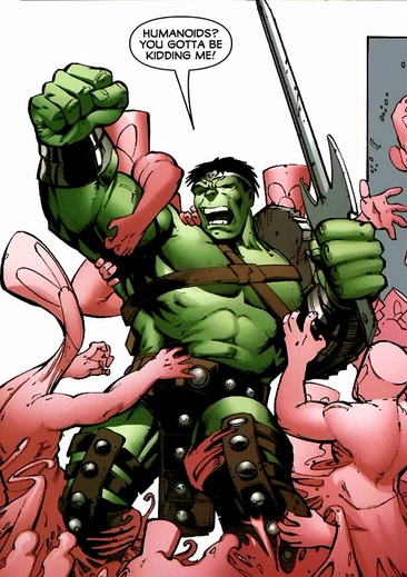 Hulk being attacked by humanoids