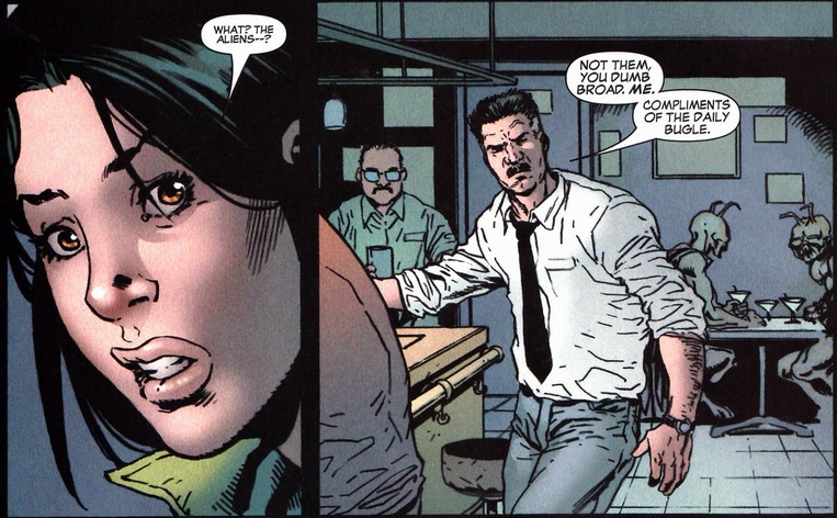 J. Jonah Jameson talking to Sally in a bar