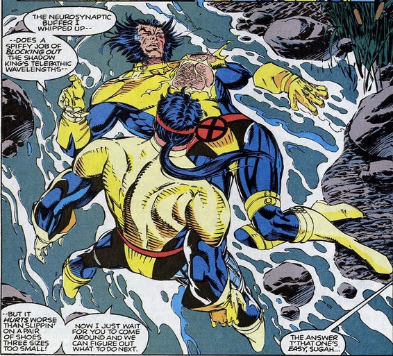 Forge stands over an unconscious Wolverine